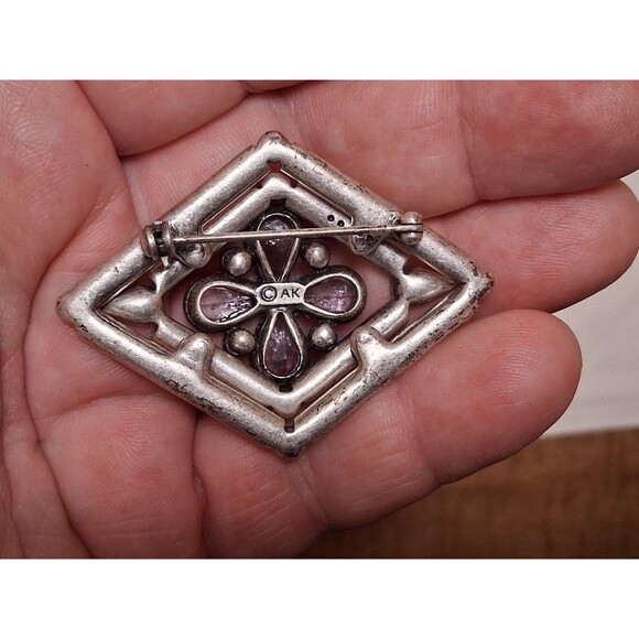 Anne Klein Vintage Purple Rhinestone Flower Brooch - Picture 3 of 3